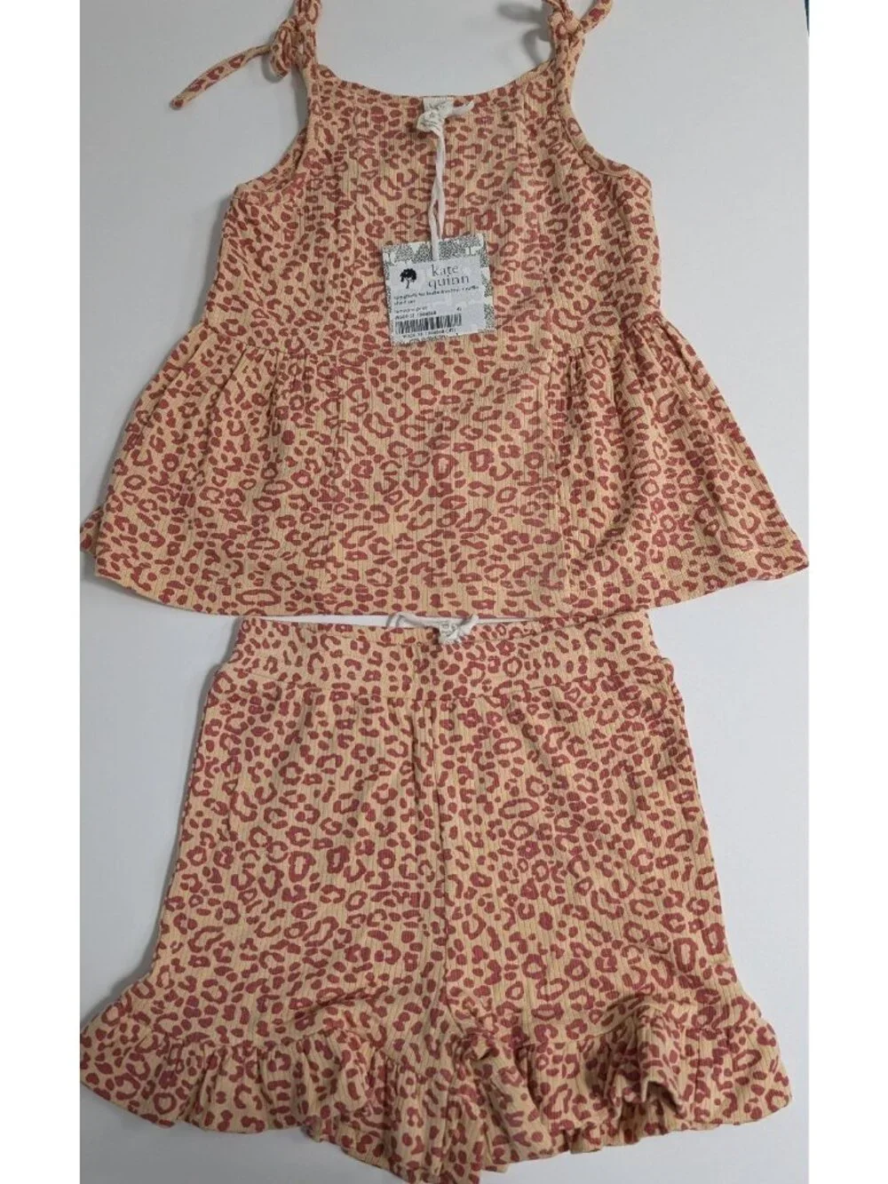 Kate Quinn Modal Rib 4T Leopard Print Ballerina Top & Ruffle Shorts Set